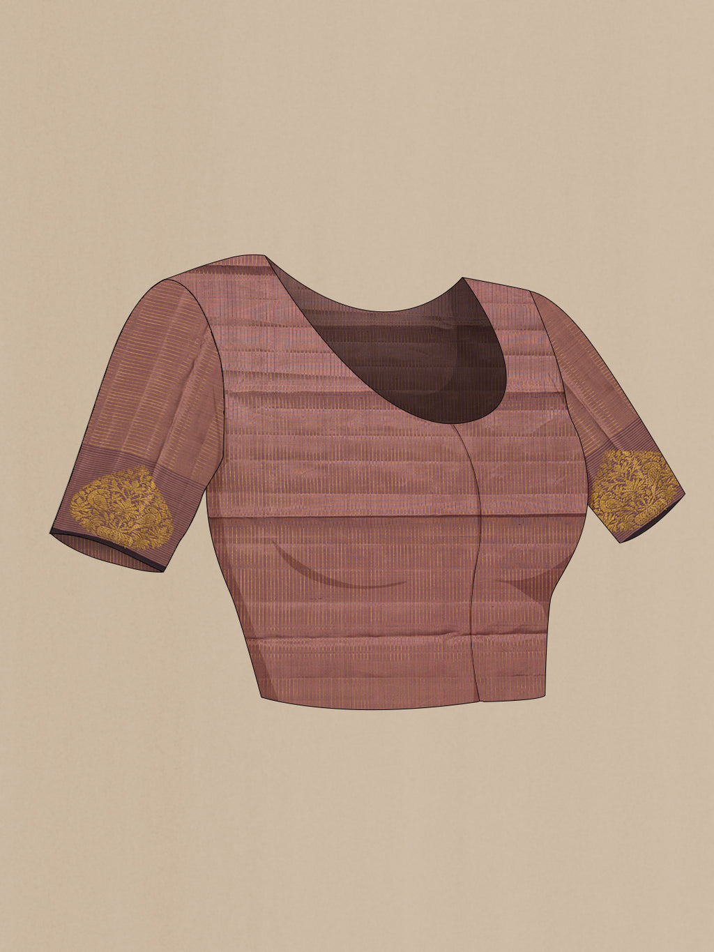 Close up image of the blouse of Brown Dual Tone Kanjivaram Silk Saree with Checked design on the body and Zari Border. 