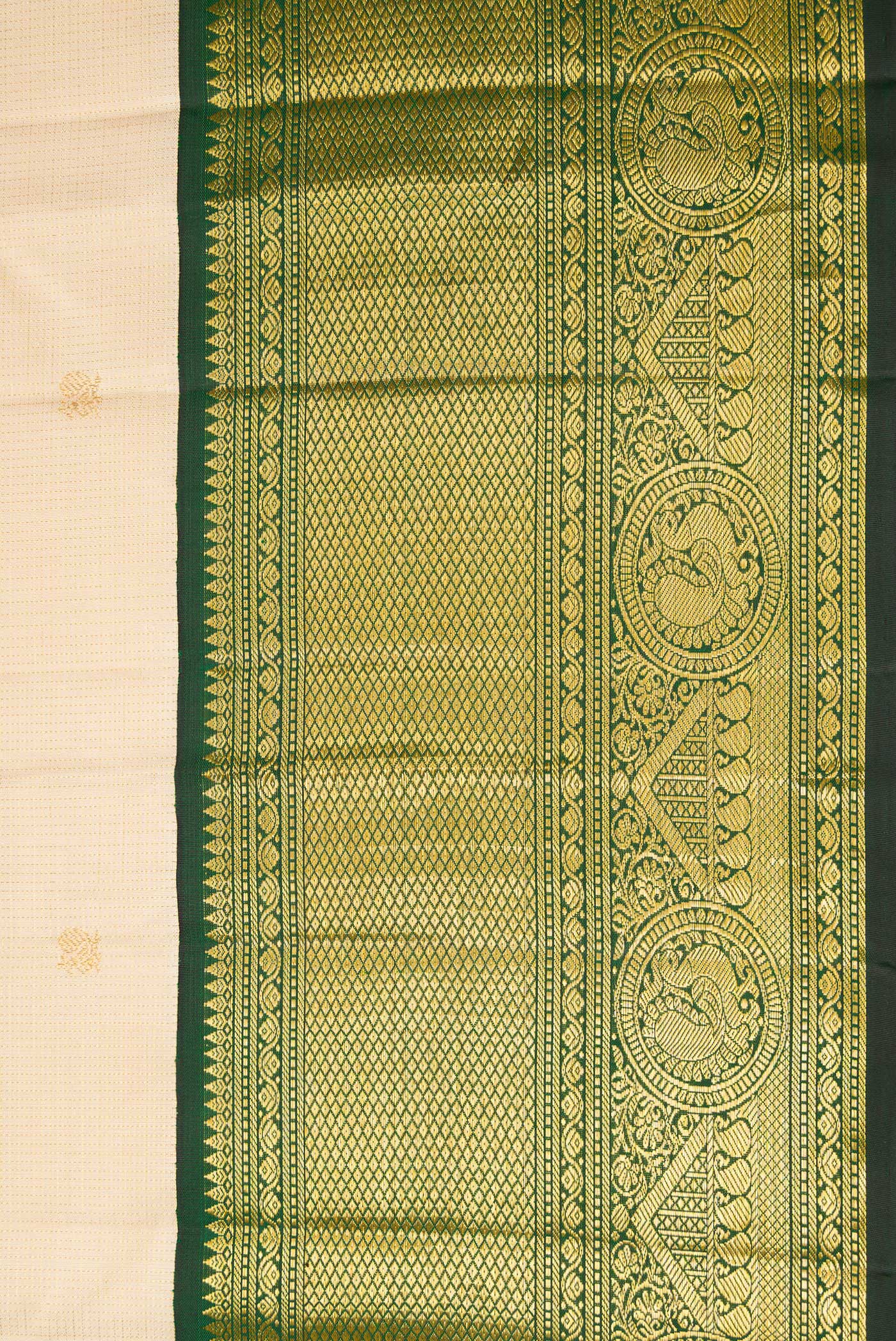 Border image of Sandal Dual Tone Kanchipuram Silk Saree with Checked design on the body and Zari Border. 