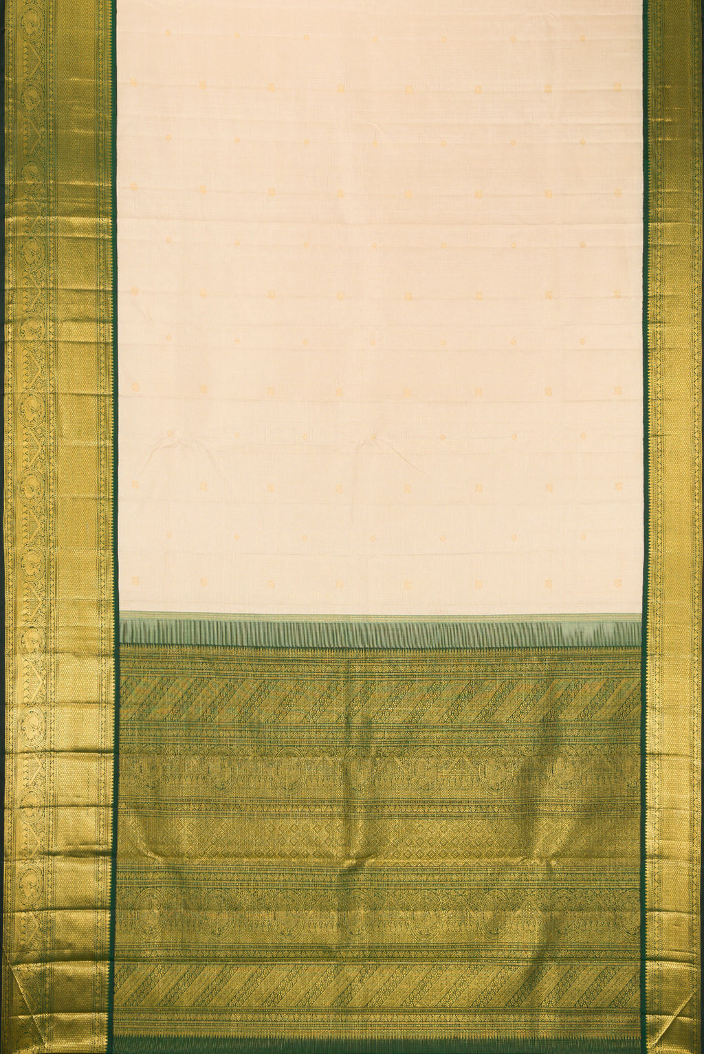 Flat view of Sandal Dual Tone Kanchipuram Silk Saree with Checked design on the body and Zari Border. 