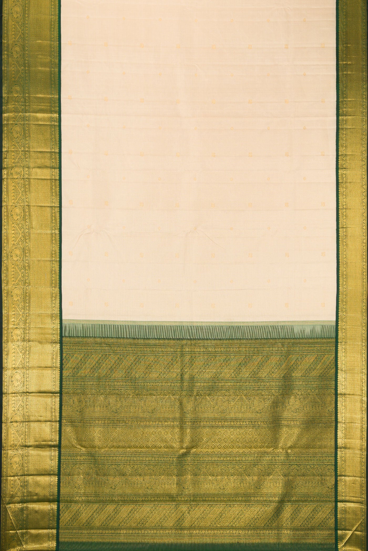 Flat view of Sandal Dual Tone Kanchipuram Silk Saree with Checked design on the body and Zari Border. 