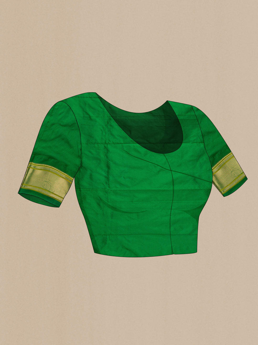 Close up image of the blouse of Yellow Paithani Silk Saree with Zari Butta on the body and Zari Border. 