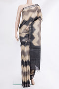 Beige Tussar Saree with Stripes on the body and Zari Border.  displayed on a mannequin