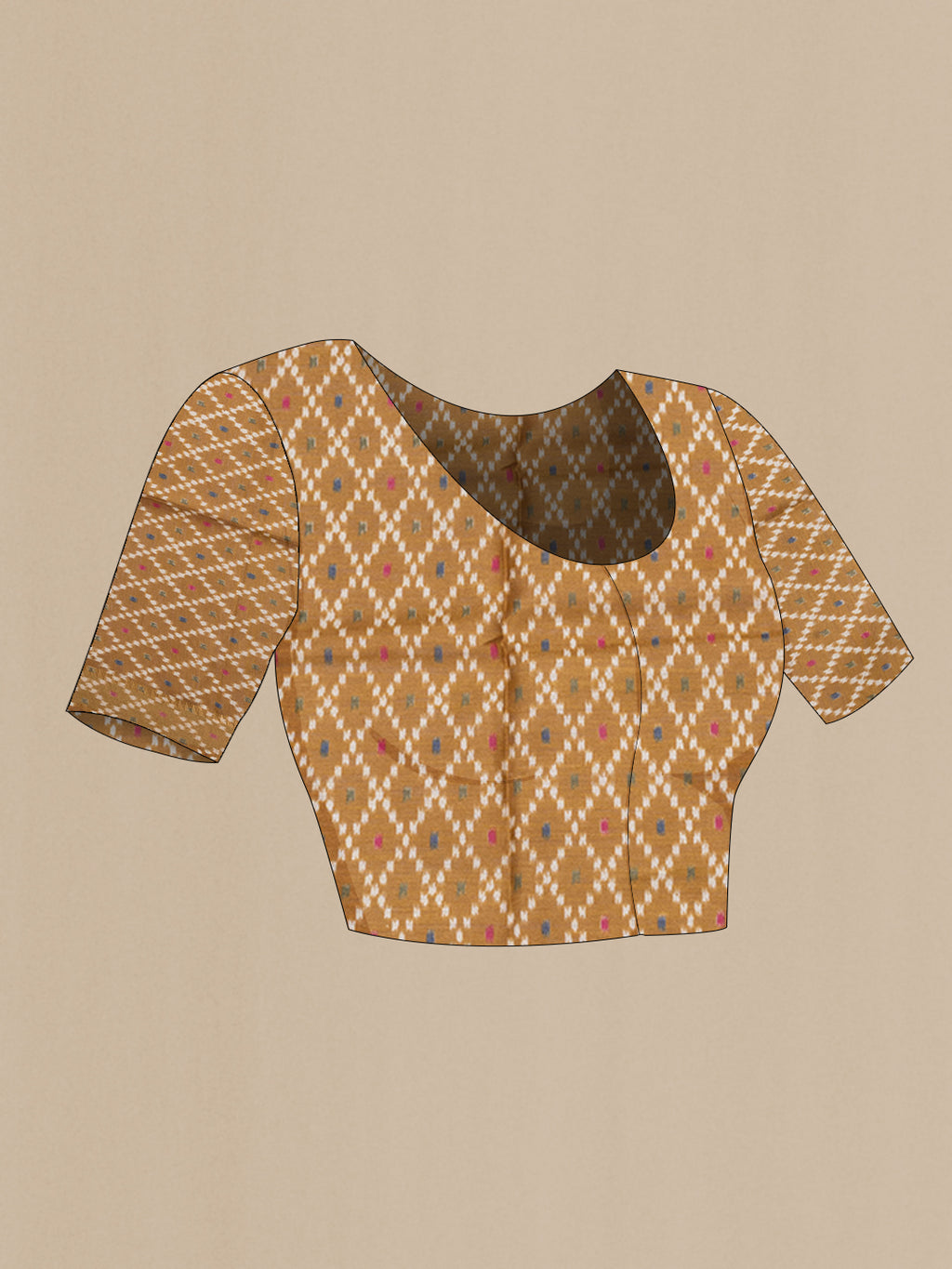Close up image of the blouse of Grey Tussar Silk Saree with Printed design on the body and Printed Border. 