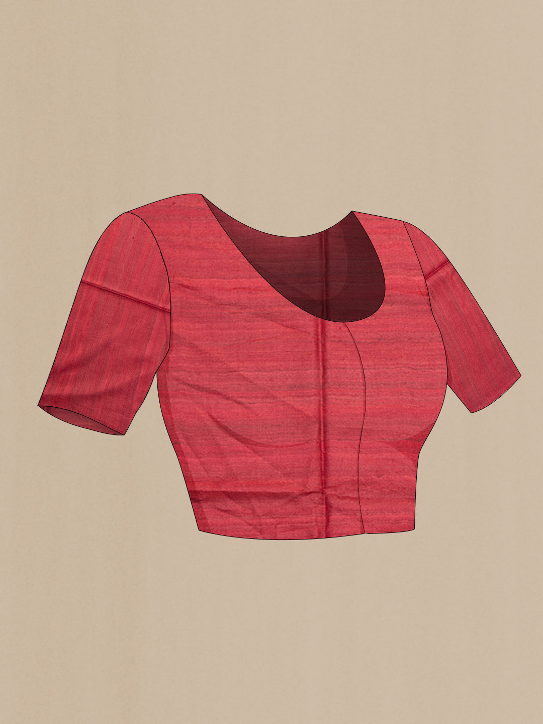 Close up image of the blouse of Mustard Tussar Silk Saree with Plain Body and Printed Border. 