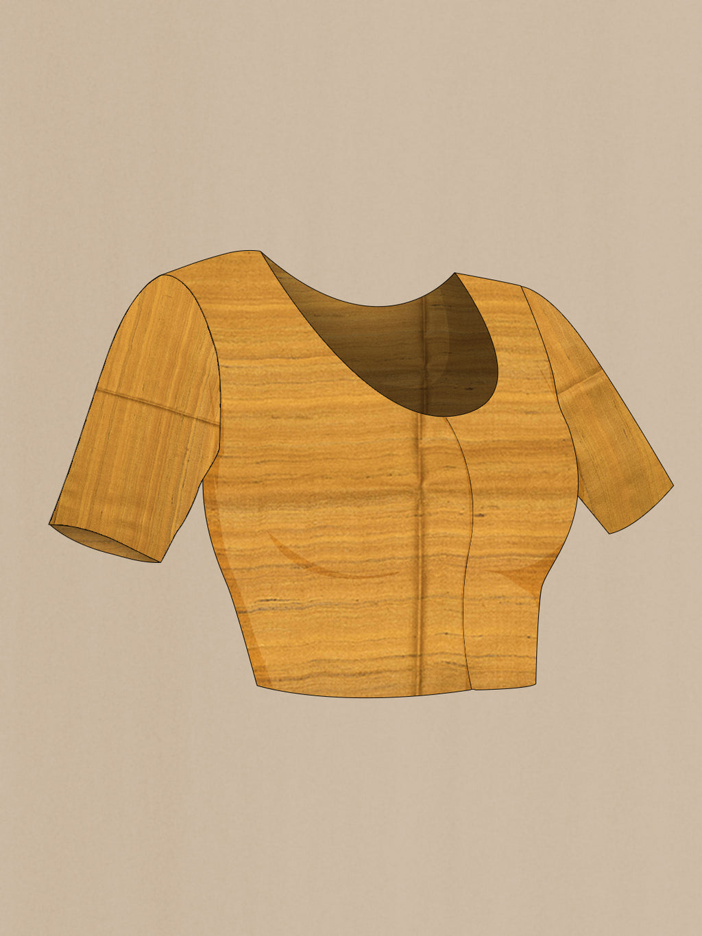 Close up image of the blouse of Beige Tussar Saree with Printed design on the body and Printed Border. 