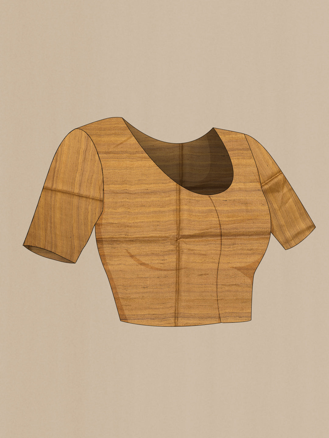 Close up image of the blouse of Mustard Tussar Silk Saree with Plain Body and Fancy Border. 