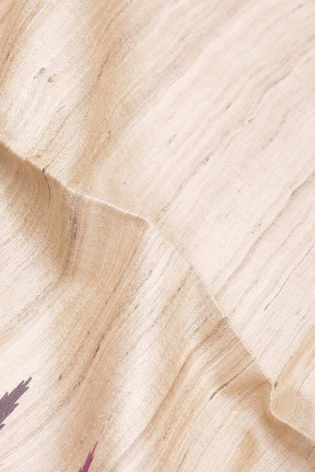 Close up of Beige Tussar Silk Saree with Plain Body and Temple Border.  displaying folds