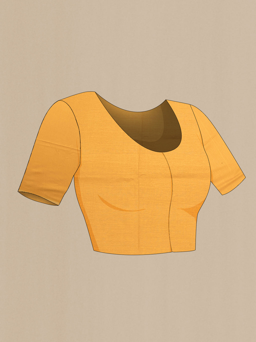 Close up image of the blouse of Sandal Tussar Silk Saree with Plain Body and Zari Border. 