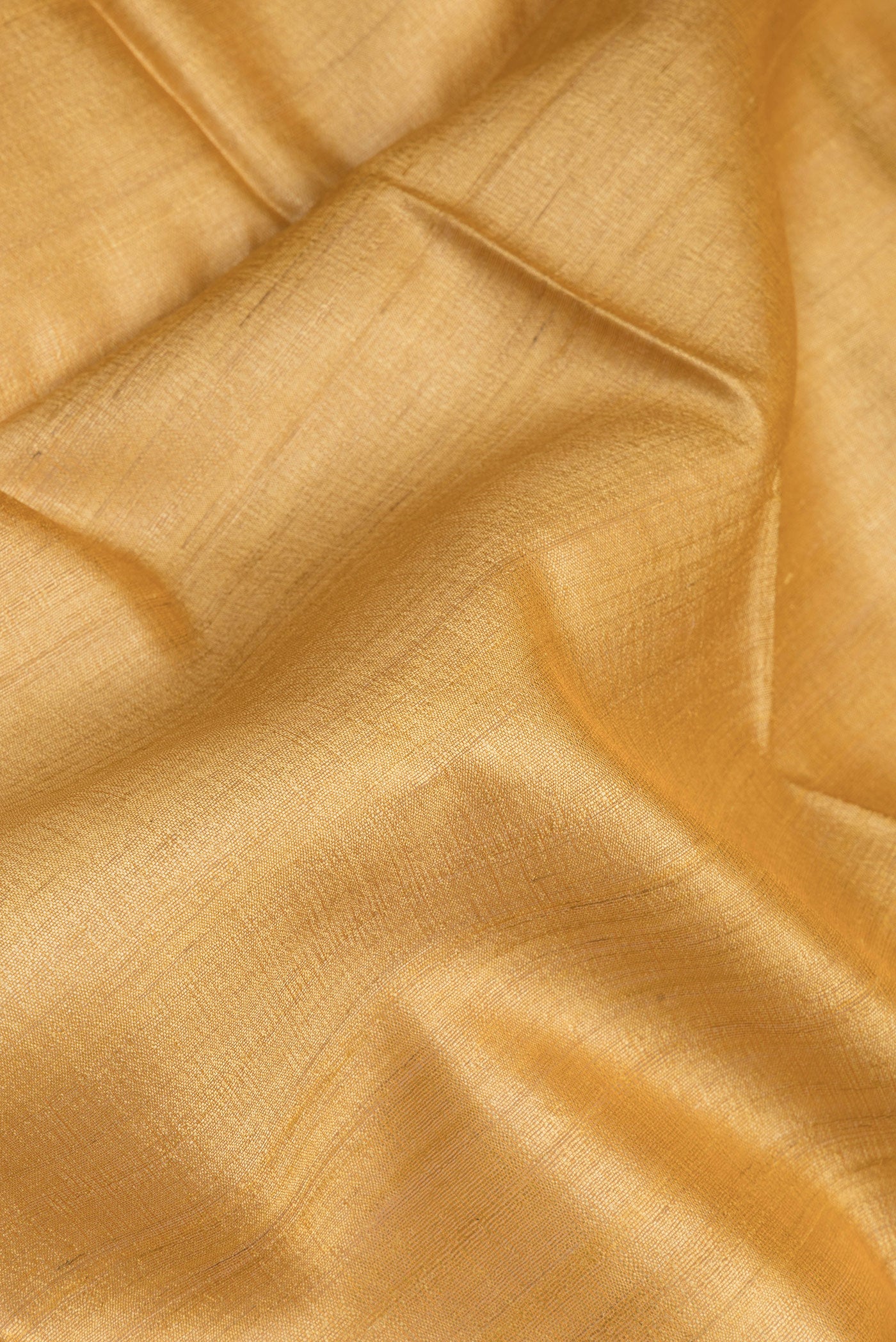Close up of Sandal Tussar Silk Saree with Plain Body and Zari Border.  displaying folds