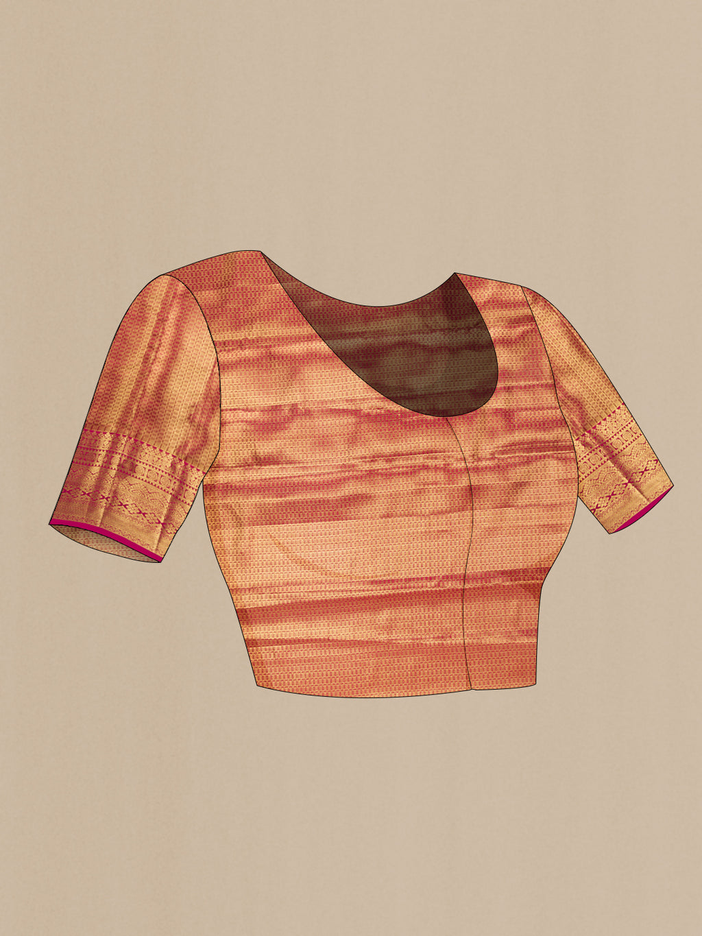 Close up image of the blouse of Gold Dual Tone Kanchipuram Tissue Silk Saree with Zari Brocade on the body and Zari Border. 