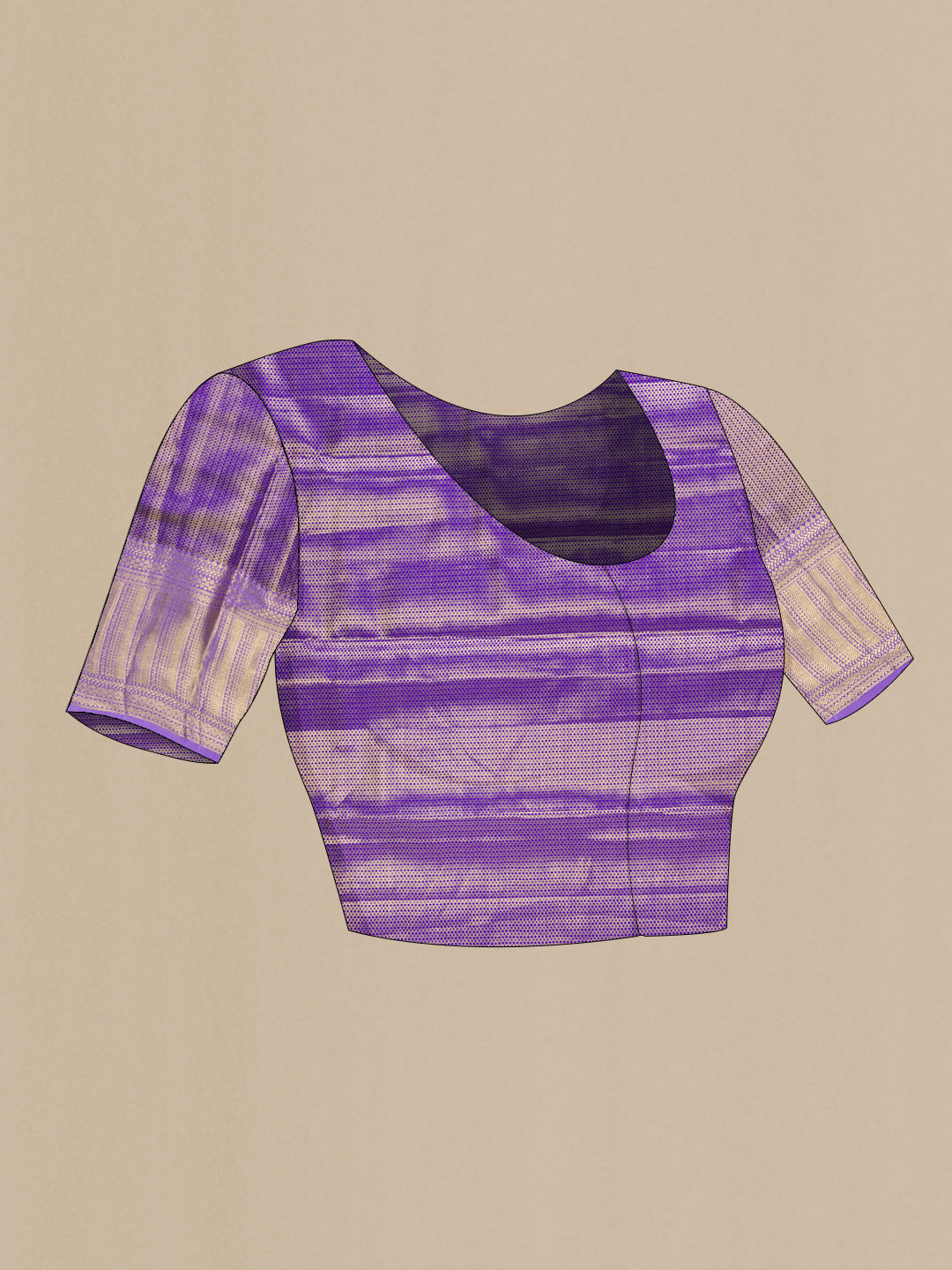 Close up image of the blouse of Lavender Dual Tone Kanchipuram Tissue Silk Saree with Zari Brocade on the body and Zari Border. 