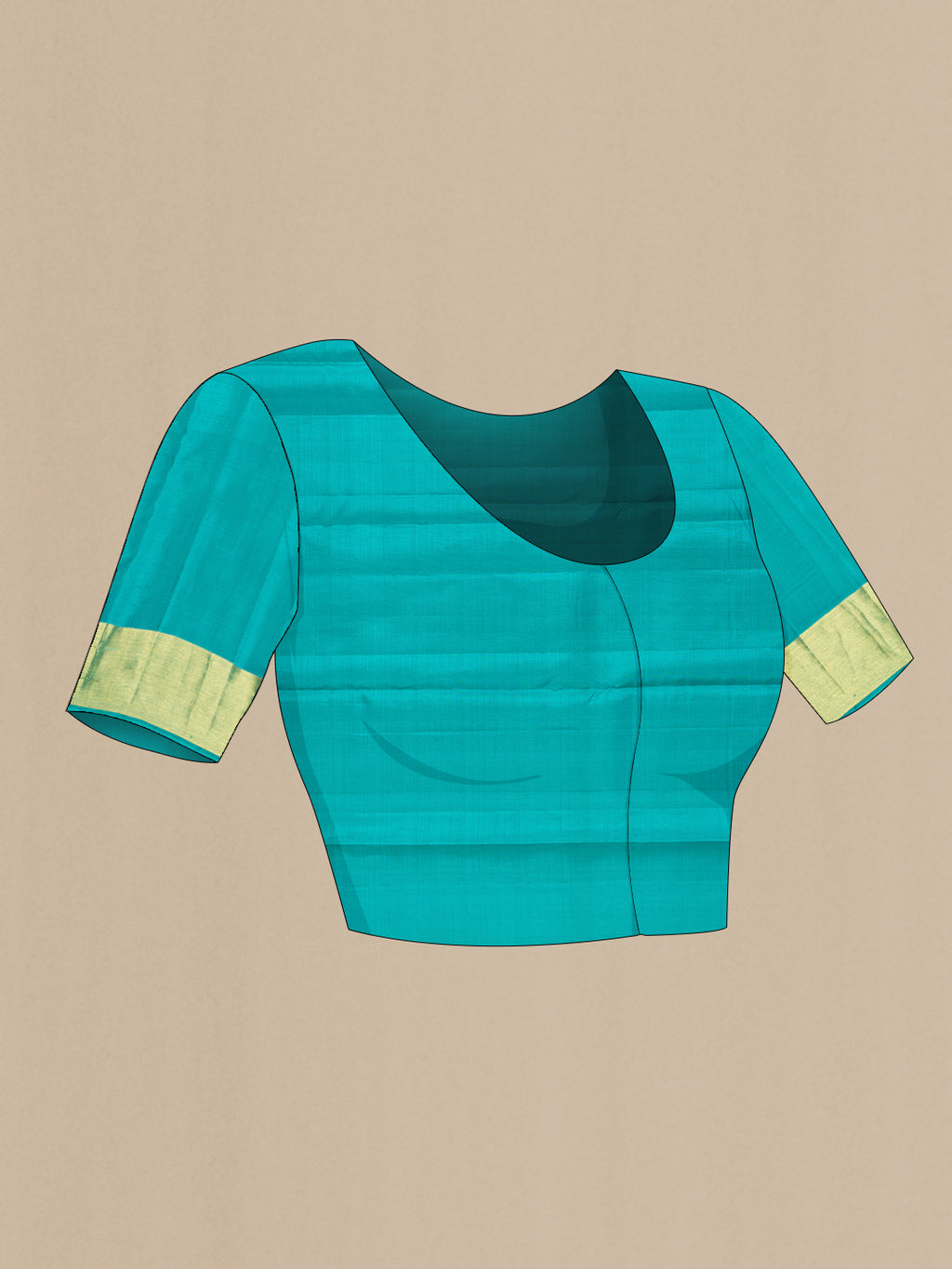 Close up image of the blouse of Sky Blue Kanjivaram Silk Saree with Zari Butta on the body and Zari Border. 