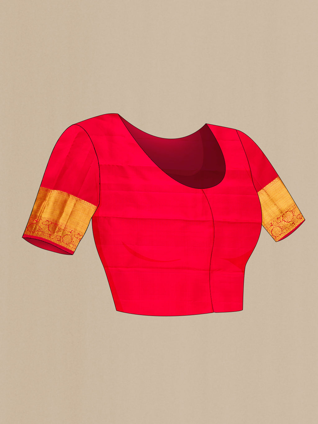 Close up image of the blouse of Mustard Kanjivaram Silk Saree with Zari Butta on the body and Zari Border. 