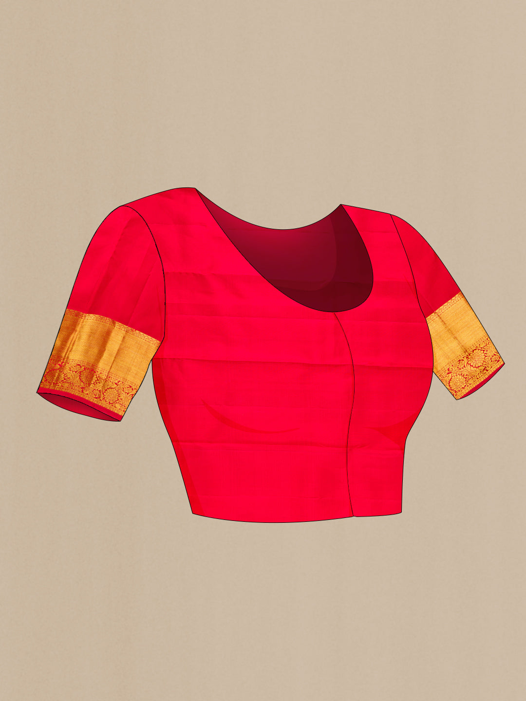 Close up image of the blouse of Mustard Kanjivaram Silk Saree with Zari Butta on the body and Zari Border. 
