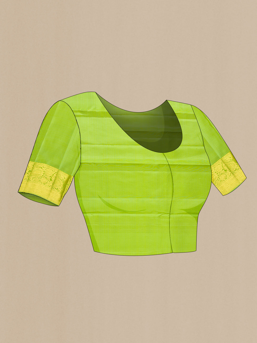 Close up image of the blouse of Pista Green Kanjivaram Silk Saree with Zari Butta on the body and Zari Border. 