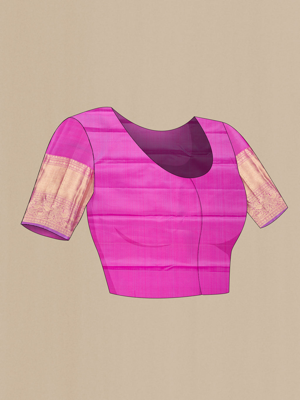 Close up image of the blouse of Lavender Kanchipuram Silk Saree with Zari Butta on the body and Zari Border. 