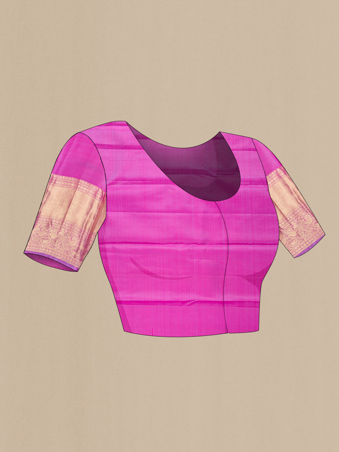 Close up image of the blouse of Lavender Kanchipuram Silk Saree with Zari Butta on the body and Zari Border. 