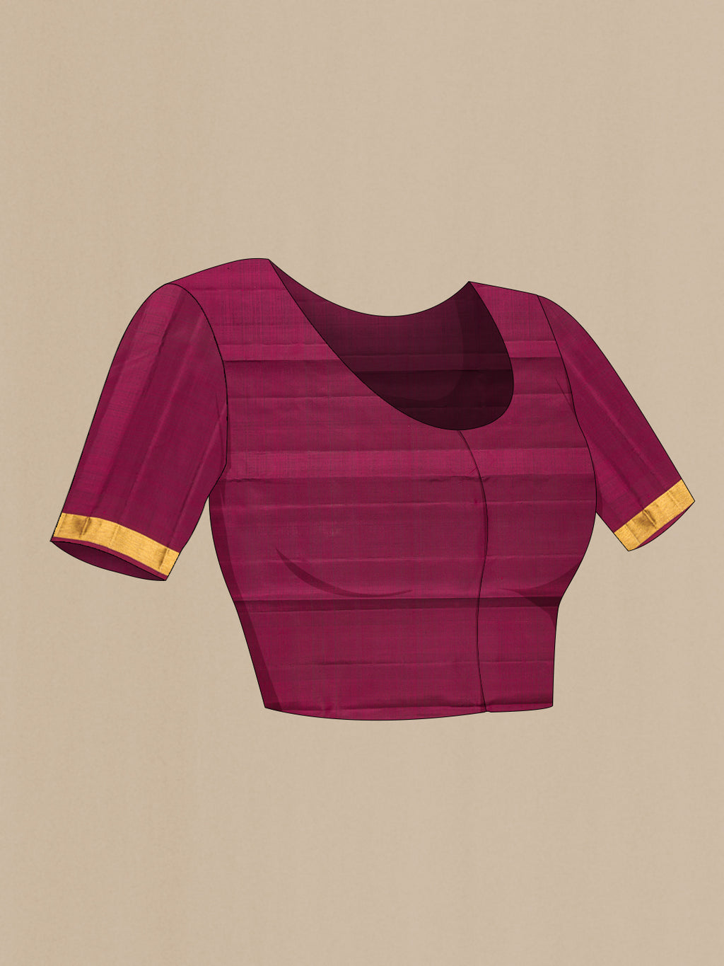 Close up image of the blouse of Grey Kanjivaram Silk Saree with Plain Body and Zari Border. 