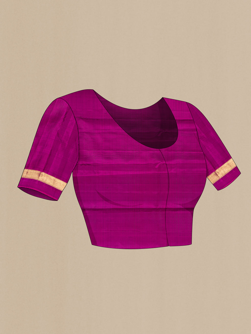 Close up image of the blouse of Bottle Green Kanjivaram Silk Saree with Plain Body and Zari Border. 