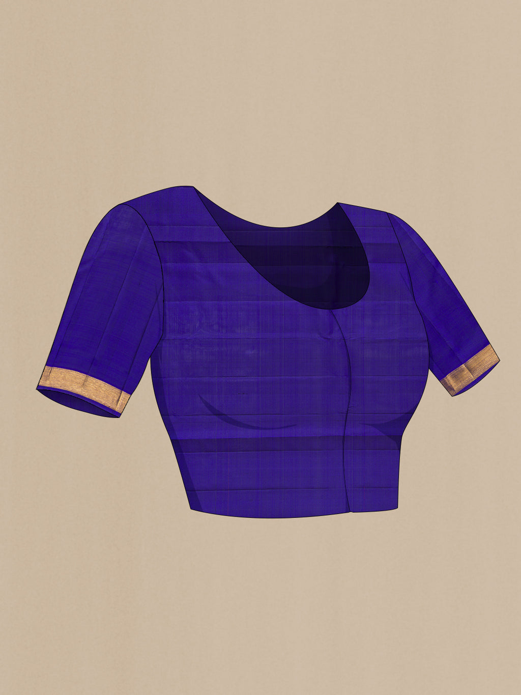 Close up image of the blouse of Rust Kanjivaram Silk Saree with Plain Body and Zari Border. 