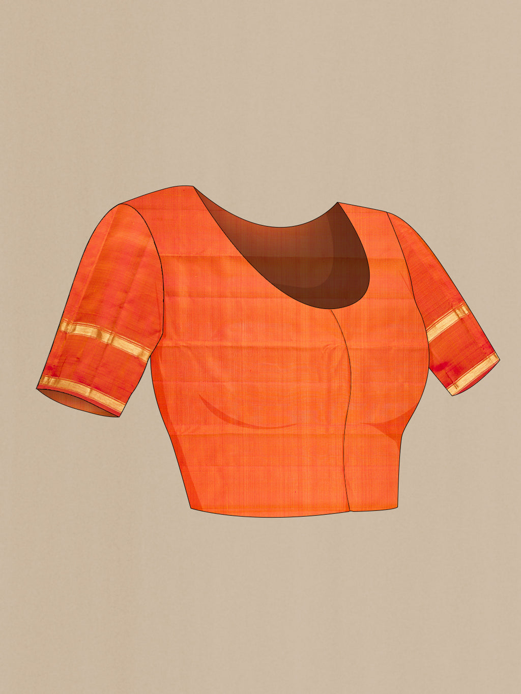 Close up image of the blouse of Mustard Kanjivaram Silk Saree with Plain Body and Zari Border. 