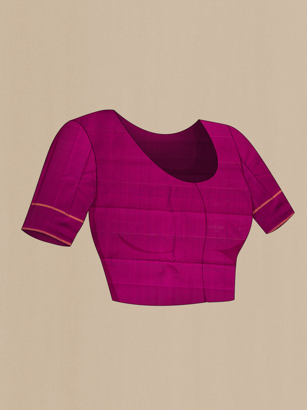 Close up image of the blouse of Pinkish Yellow Dual Tone Kanchipuram Silk Saree with Plain Body and Fancy Border. 
