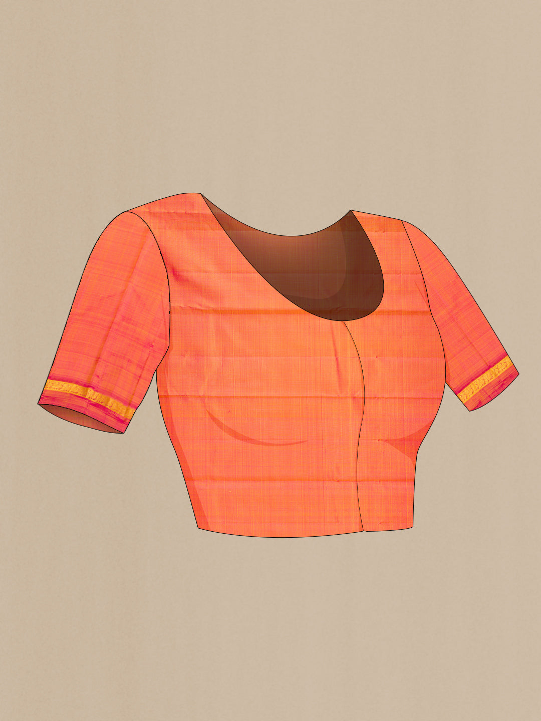 Close up image of the blouse of Yellow Dual Tone Kanjivaram Silk Saree with Plain Body and Zari Border. 