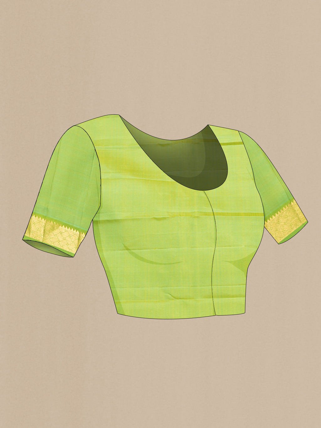 Close up image of the blouse of Lemon Yellow Kanchipuram Silk Saree with Plain Body and Zari Border. 
