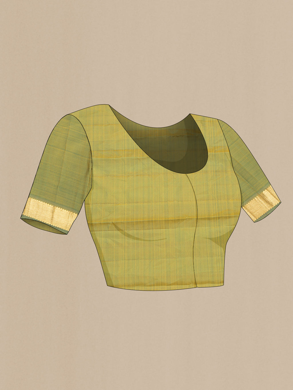 Close up image of the blouse of Yellow Kanchipuram Silk Saree with Plain Body and Zari Border. 
