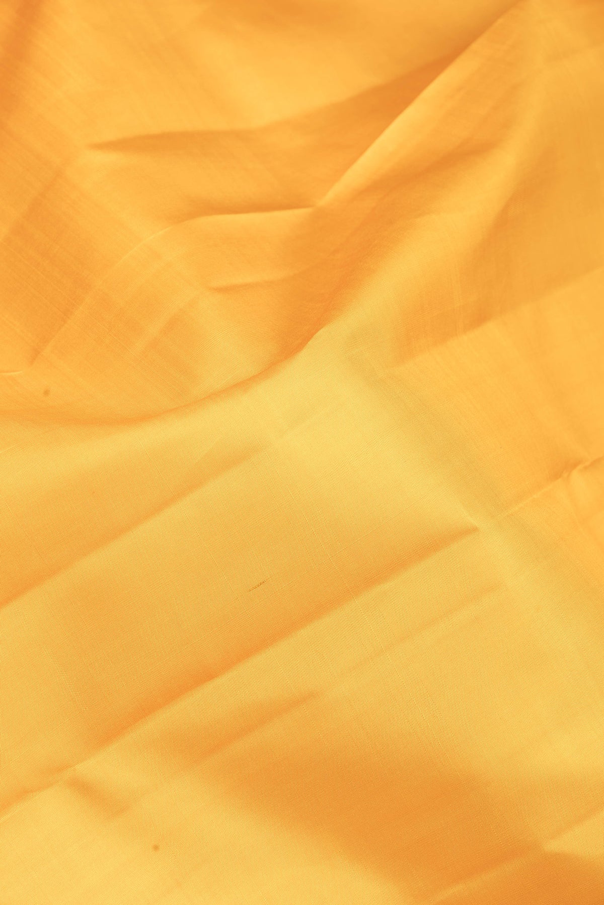 Close up of Yellow Kanchipuram Silk Saree with Plain Body and Zari Border.  displaying folds