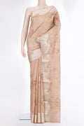 Sandal Tussar Saree with Floral Print on the body and Fancy Border.  displayed on a mannequin
