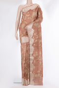Golden Peach Dual Tone Tussar Saree with Printed design on the body and Fancy Border.  displayed on a mannequin