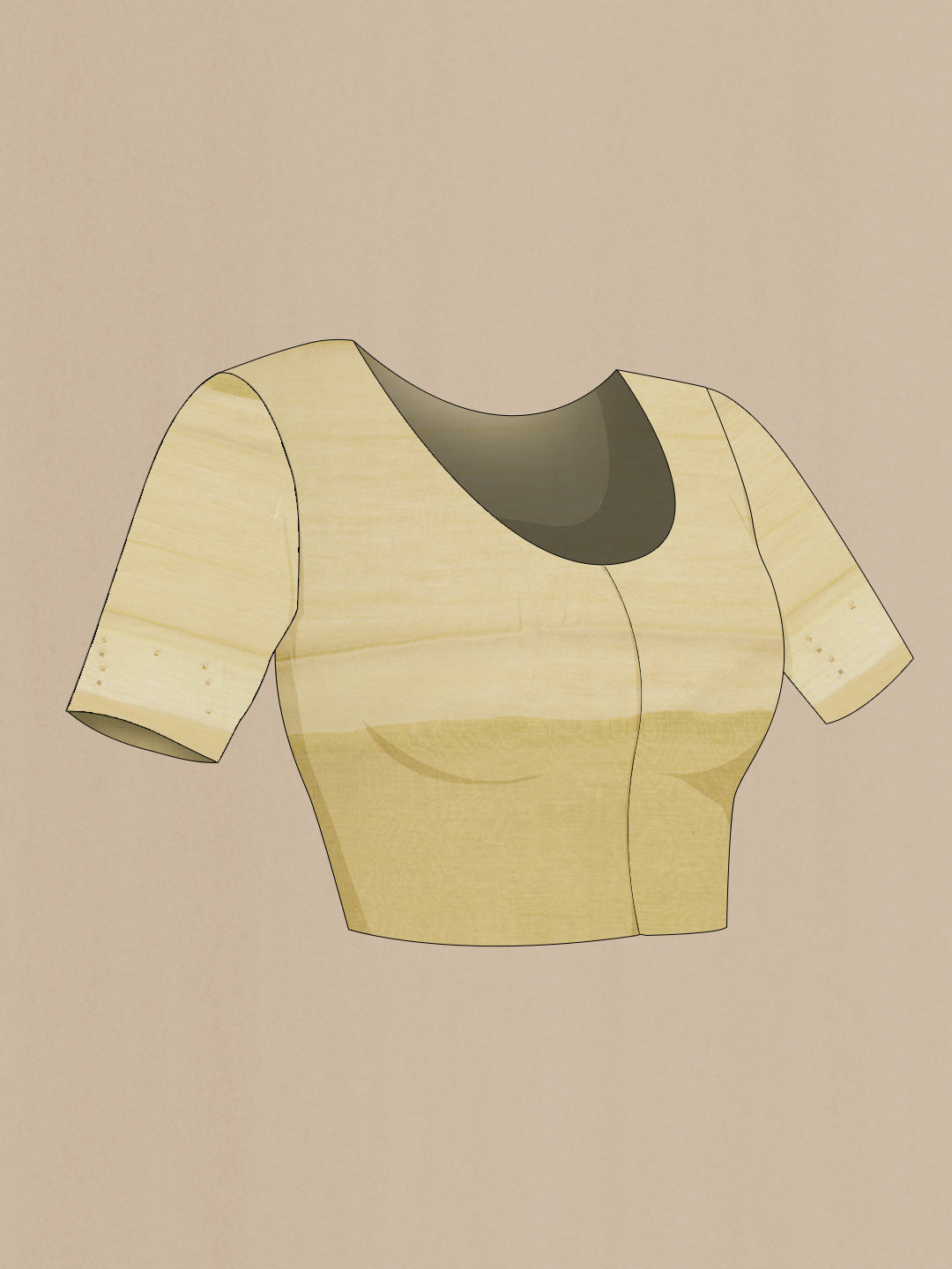 Close up image of the blouse of Lemon Yellow Tussar Saree with Stripes on the body and Fancy Border. 