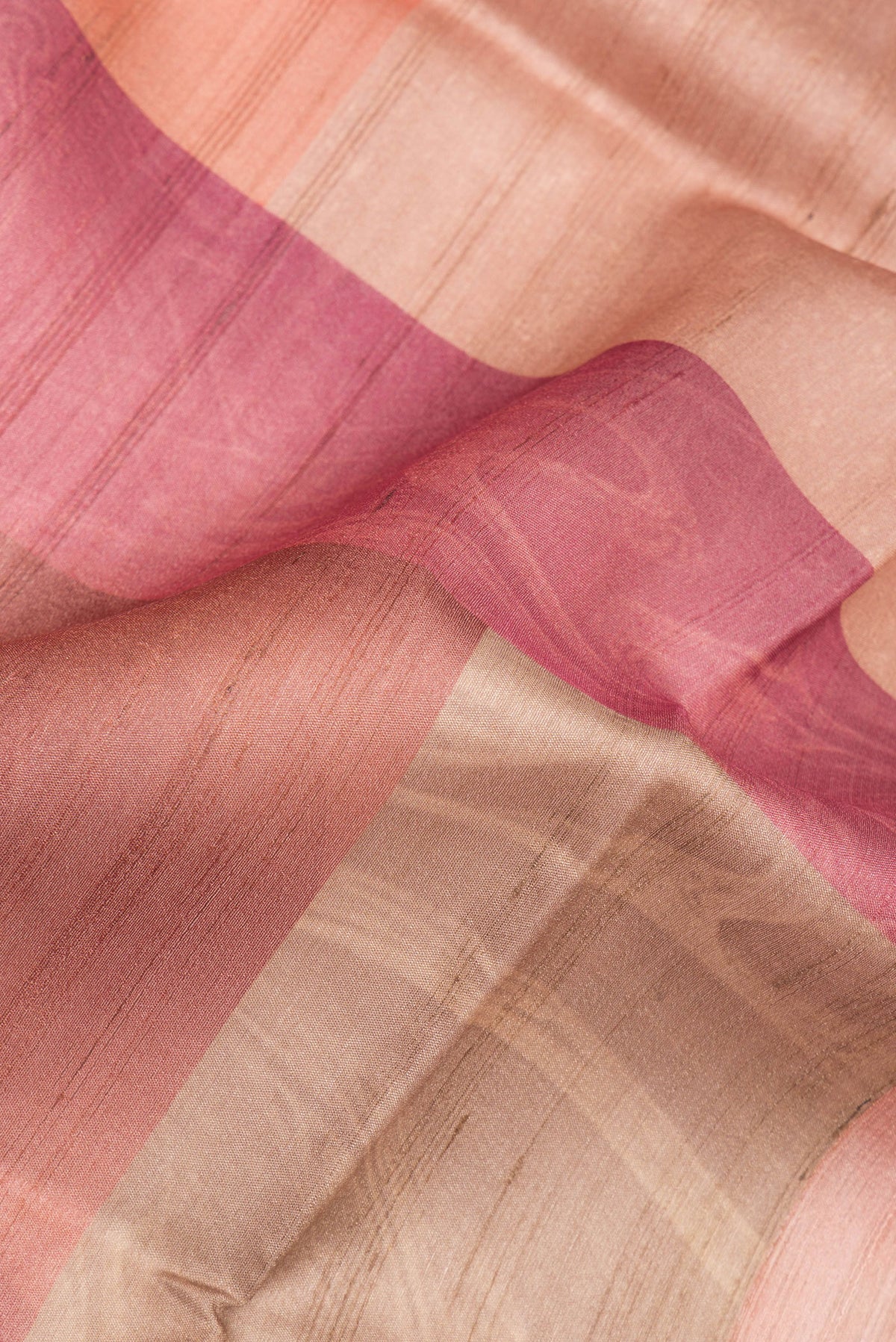 Close up of Multi Color Tussar Saree with Printed design on the body and Thread Border.  displaying folds