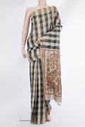 Multi Color Tussar Saree with Checked design on the body and Zari Border.  displayed on a mannequin