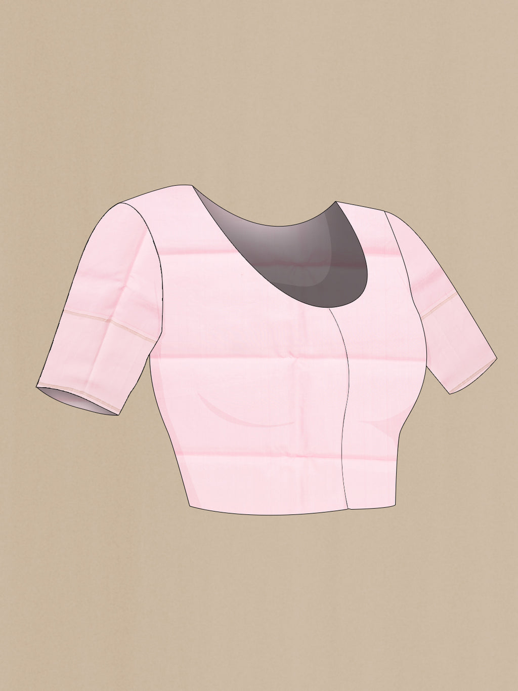 Close up image of the blouse of Rose pink Kanchipuram Silk Saree with Checked design on the body and Fancy Border. 