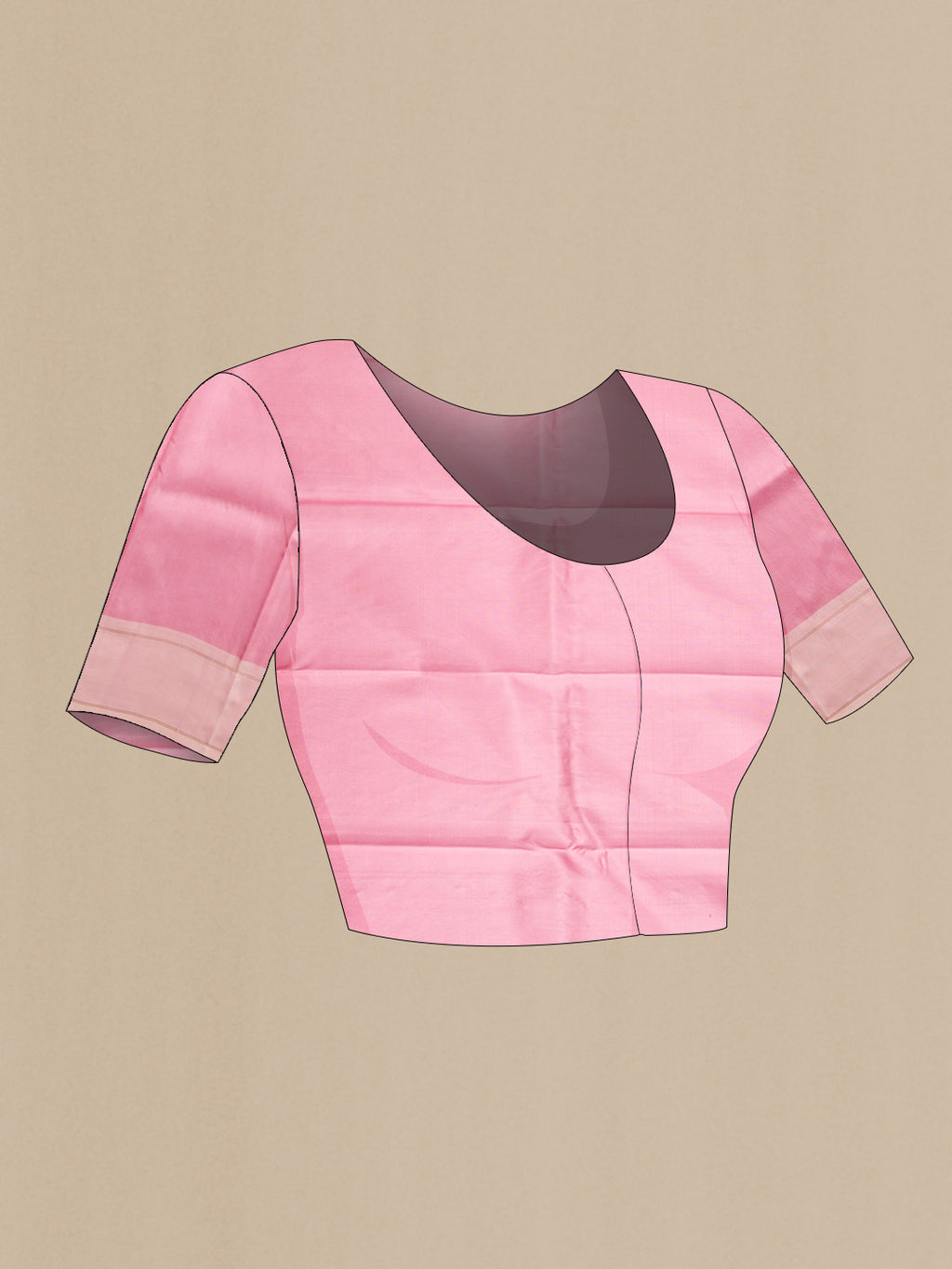 Close up image of the blouse of Pink Kanchipuram Silk Saree with Printed design on the body and Plain Border. 