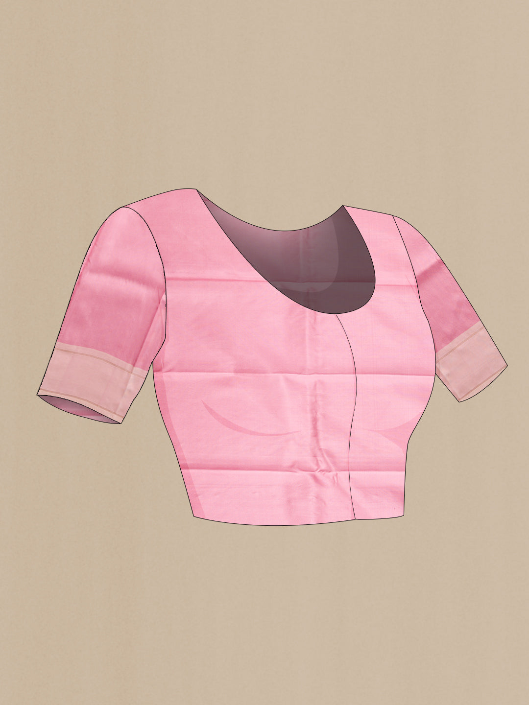Close up image of the blouse of Pink Kanchipuram Silk Saree with Printed design on the body and Plain Border. 