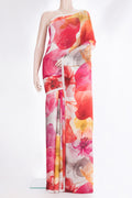 Multi Color Crepe Saree with Printed design on the body and Without Border.  displayed on a mannequin