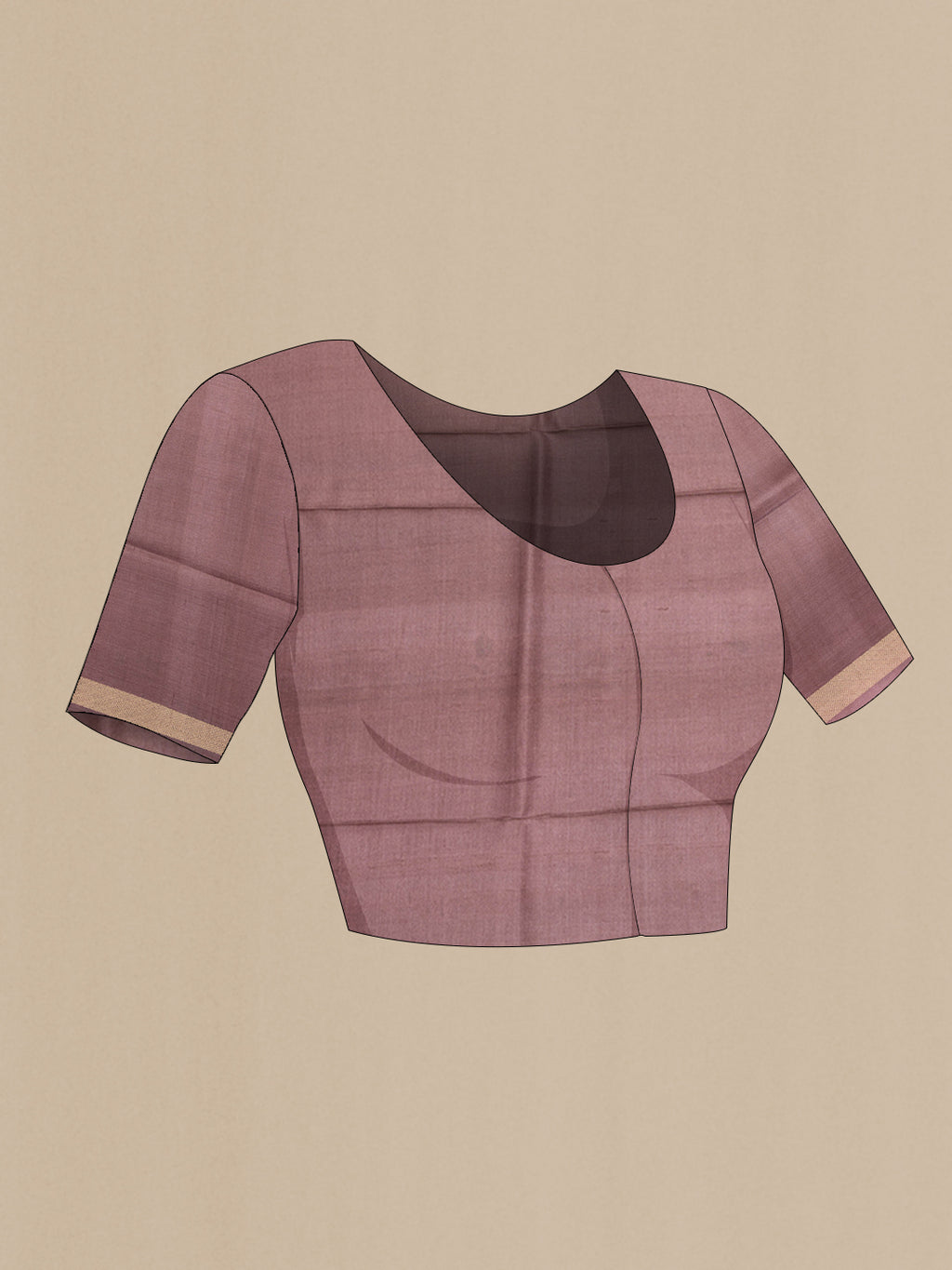Close up image of the blouse of Mauve Tussar Silk Saree with Checked design on the body and Zari Border. 
