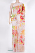 Pure Silk Rose pink Dual Tone Tussar Saree with Printed design on the body and Fancy Border.  displayed on a mannequin