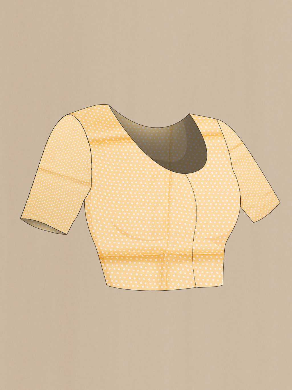 Close up image of the blouse of Yellow Tussar Silk Saree with Embroidery on the body and Embroidery Border. 