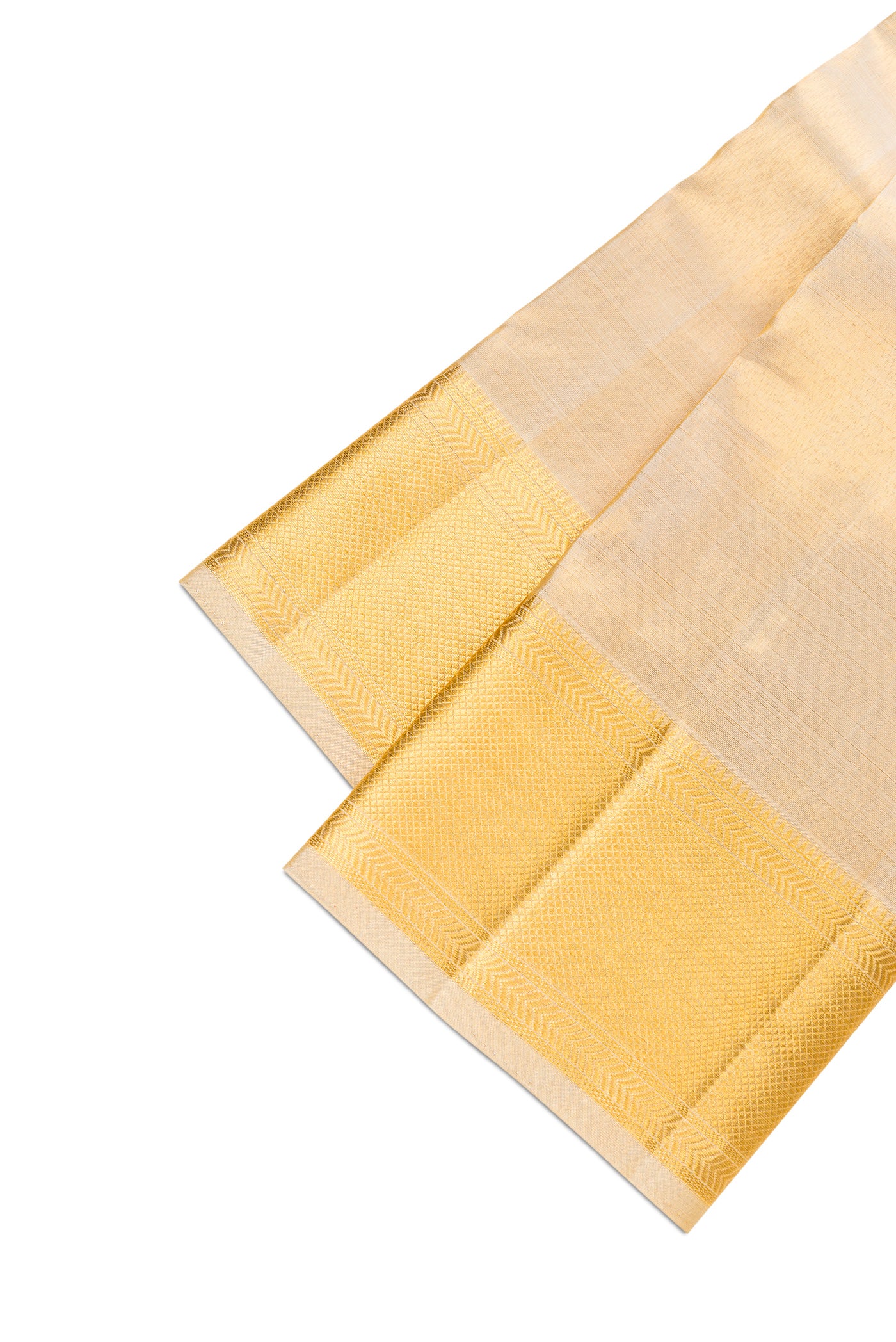 Gold Silk Dhoti With Angavastram (9X 5) Muzham with Plain Body and Zari Border