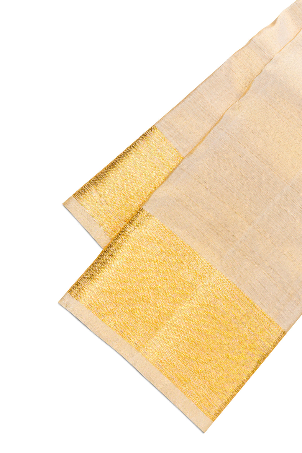 Gold Silk Dhoti With Angavastram (9X 5) Muzham with Plain Body and Zari Border