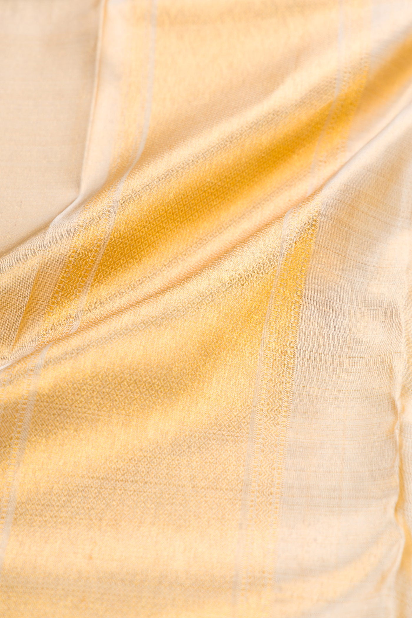 Gold Silk Dhoti With Angavastram (9X 5) Muzham with Plain Body and Zari Border