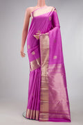 Lavender Kanjivaram Silk Saree with Zari Butta on the body and Zari Border.  displayed on a mannequin