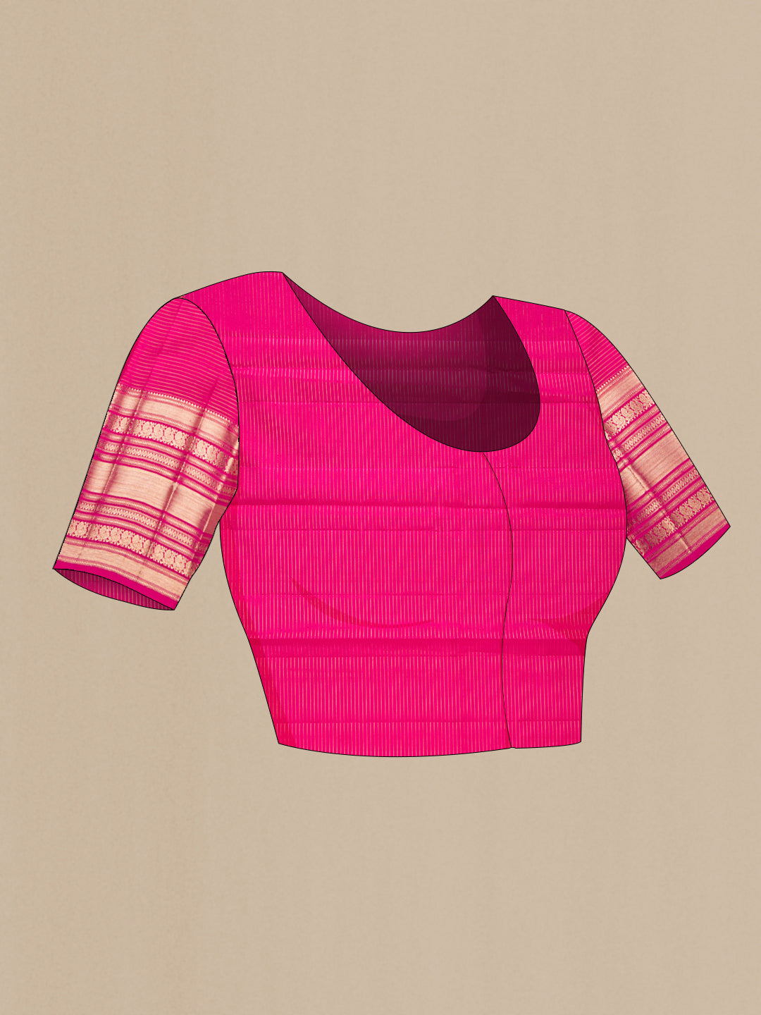 Close up image of the blouse of Bottle Green Kanchipuram Silk Saree with Checked design on the body and Zari Border. 
