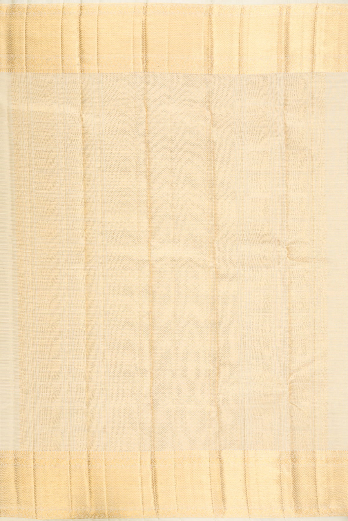 Close up image of the pallu of Pure Silk Sandal Kanchipuram Saree with Zari Butta on the body and Zari Border. 