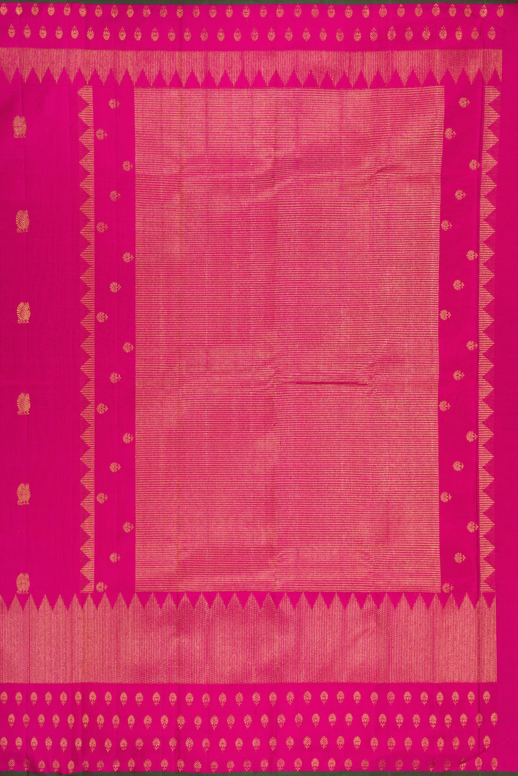 Close up image of the pallu of Dark Pink Kanchipuram Silk Saree with Zari Butta on the body and Fancy Border. 