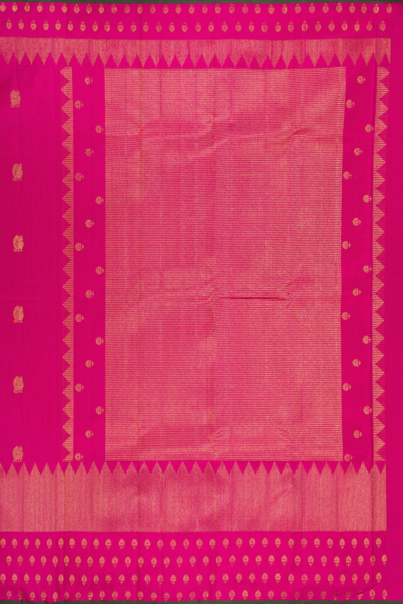 Close up image of the pallu of Dark Pink Kanchipuram Silk Saree with Zari Butta on the body and Fancy Border. 
